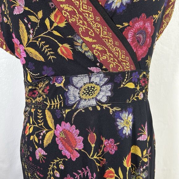 Fuzzi Floral Print Black Multicolored Surplice Midi Dress Sz XL Feminine Y2K - Picture 8 of 16